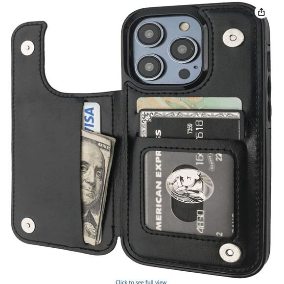 iPhone 14 Pro Wallet Case with Card Holder, PU Leather Kickstand Card Slots Case - Picture 1 of 4